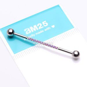 Implant Grade Titanium Sparkle Lined Fire Opal Industrial Barbell